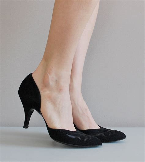 50s Shoes 1950s Black Shoes Dorsay Cutout Heels Etsy 50s Shoes