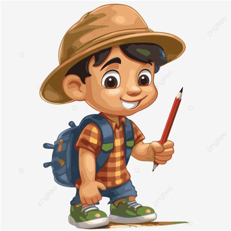 Bing Free Vector, Sticker Clipart Cartoon Boy In Hat And Shirt Holding A Pencil, Sticker ...