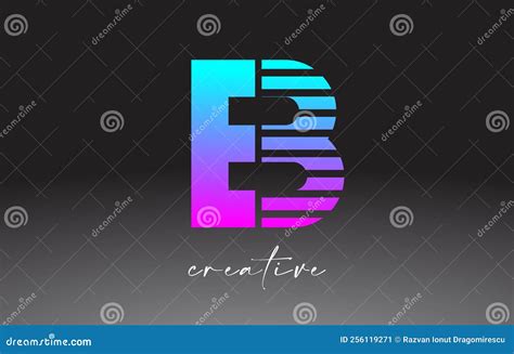 Purple Blue Neon Lines Letter B Logo Design With Creative Lines Cut On