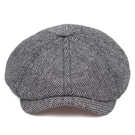 Peaky Blinders Hat Newsboy Flat Cap Herringbone Tweed Wool Baker Boy