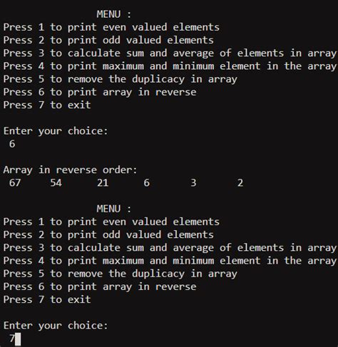 Menu Driven Program In C To Perform Various Basic Operations On Array Geeksforgeeks