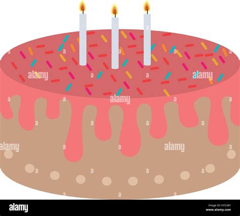 Birthday Sweet Cake Dessert With Candles Over White Background Vector