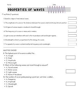 Properties Of Waves Quiz Test By Shedesignz Tpt