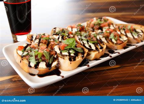 Platter With Goat Cheese Bruschetta And Balsamic Vinegar Glaze Stock Image Image Of Generative