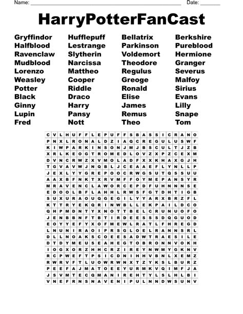 Harry Potter Crossword Puzzle Wordmint