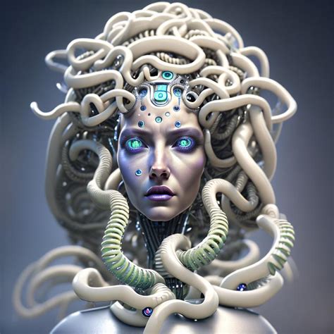 Photorealistic Full Portrait Futuristic Robot Medusa Openart