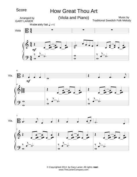 HOW GREAT THOU ART Viola And Piano Score Parts Included Arr Gary