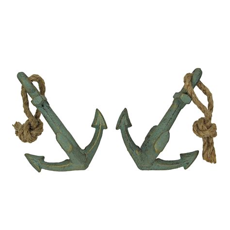 Zeckos Verdigris Cast Iron Ship Anchor Bookends Home Decor Set Of 2