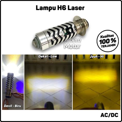 Jual Lampu Utama LED H6 Laser Jauh Dekat 2 Warna Putih Kuning Biru