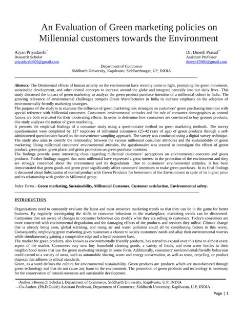 PDF An Evaluation Of Green Marketing Policies On Millennial Customers