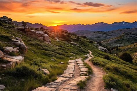 Premium Photo | Mountain path landscape wallpaper