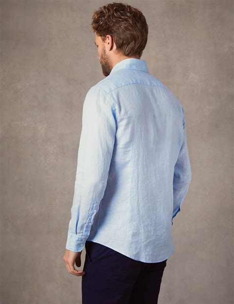 Mens Light Blue Slim Fit Linen Shirt Single Cuff Hawes And Curtis