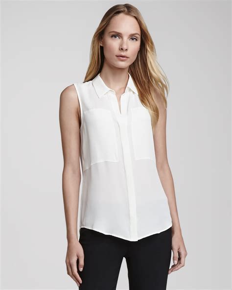 Lyst Theory Duria Sleeveless Silk Blouse In White