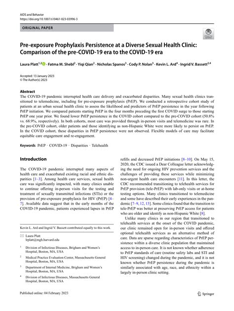 Pdf Pre Exposure Prophylaxis Persistence At A Diverse Sexual Health