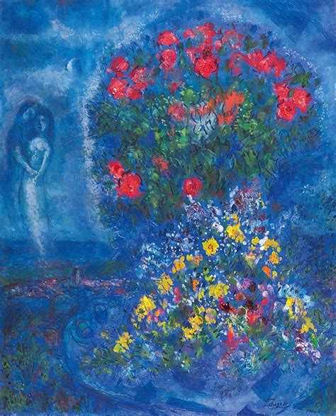 Marc Chagall Bouquets Rouge Et Jaune Sur Fond Bleu 1975 1976