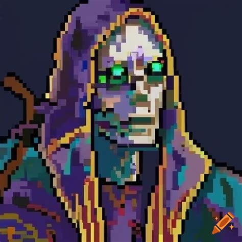 Highly Detailed Pixel Art Portrait Of An Undead Cultist