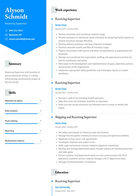 Receiving Supervisor Resume Examples And Templates
