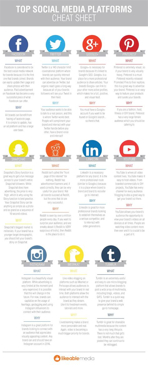 Top Social Media Platforms Cheat Sheet Infographic Visualistan