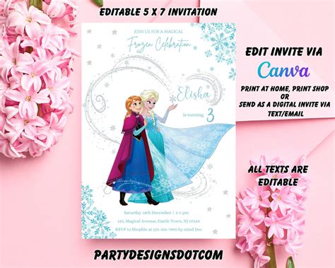 Editable Frozen Birthday Invitation Template Princess Elsa Etsy