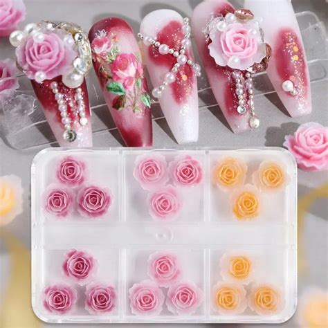 1box 3d Pink Rose Nail Art Charms Parts Acrylic Flower Resin Valentine