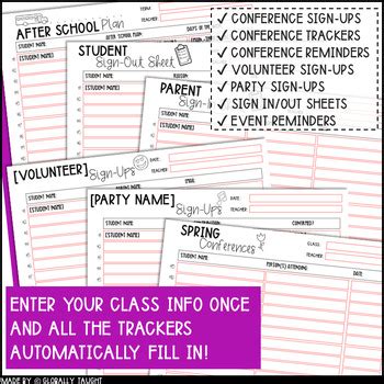 Parent Teacher Conference Sign Up Sheets Party Sign Up Sheets