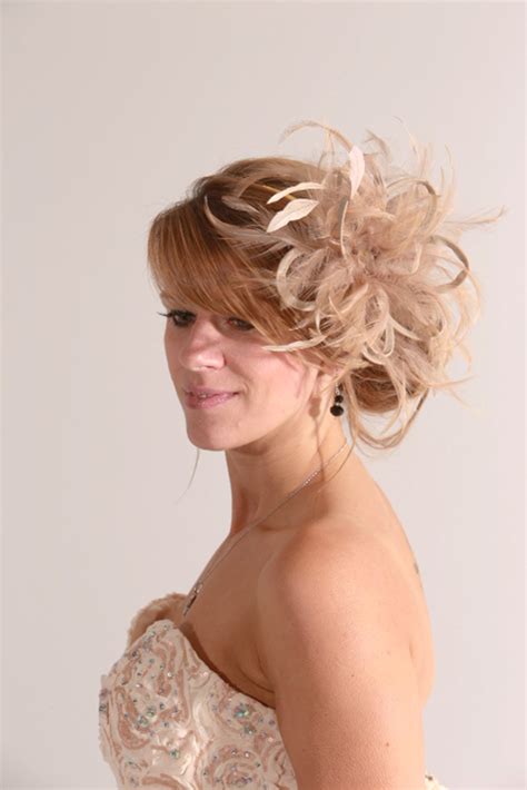 Taupe Nude Satin And Feathers Small Feather Fascinator Hat Abbie Maighread Stuart Millinery