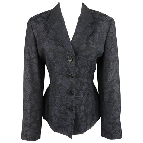 Kenzo Size M Navy Floral Print Notch Lapel Blazer Jacket At 1stdibs