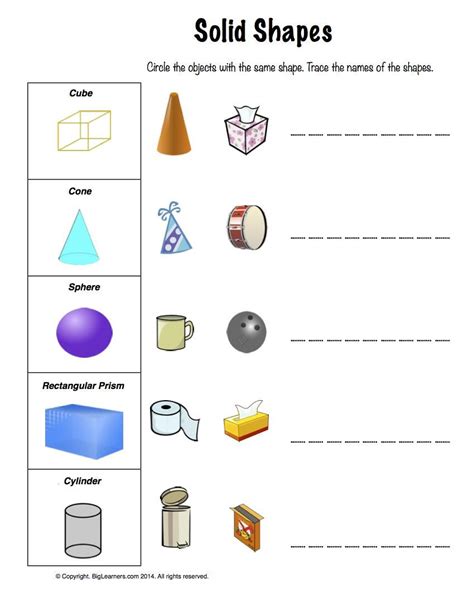 Identifying Solid Shapes Worksheet