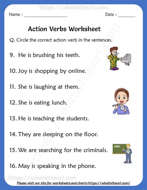 Action Verbs Worksheets for Grade 1 - Your Home Teacher