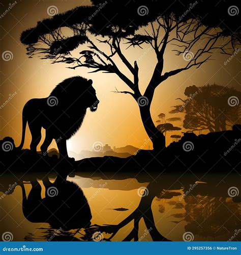 Silhouette of a Lion Lion on Sunset Stock Illustration - Illustration of dusk, silhouette: 295257356