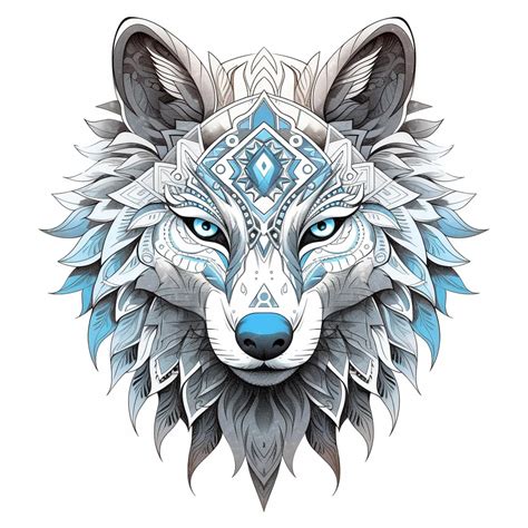 Premium Photo | A wolf with a blue eyes and a white background.