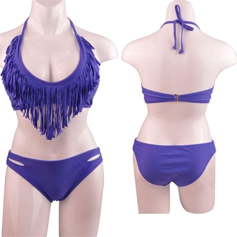 Sexy Boho Fringe Women Strap Bikini Set Padded Halterneck Tassels