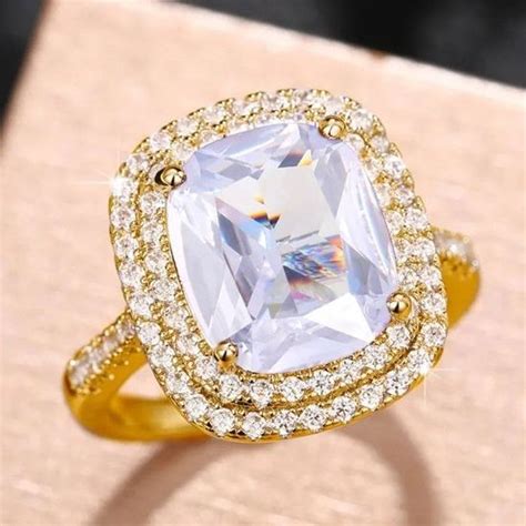 Grandes Bagues De Mariage En Zircon Cubique Rose Pour Femmes Bijoux De