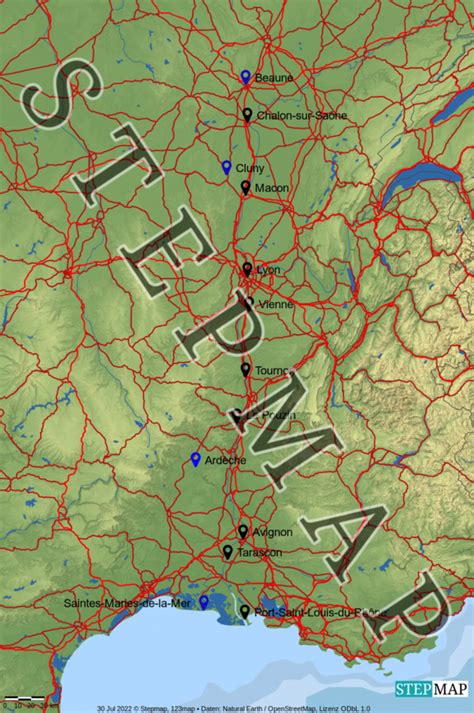 StepMap Flusskreuzfahrt Rhône Saône Landkarte für Frankreich