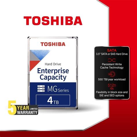 Toshiba Internal HDD 4TB Enterprise Capacity Hard Drive MG Series 3