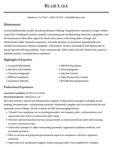 Resume Objective Examples For Phlebotomist Simple Resume In Minutes