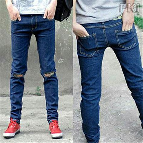 Jual Celana Jeans Ripped Pria Model Skinny Fit Super Slim Sobek