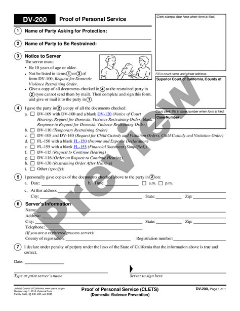 California Proof Of Personal Service Clets Restraining Order Proof Of Service Us Legal Forms