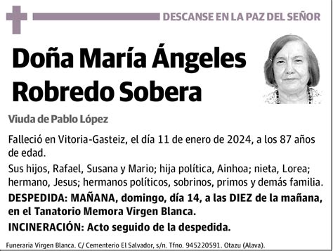 Mar A Ngeles Robredo Sobera Esquela El Correo