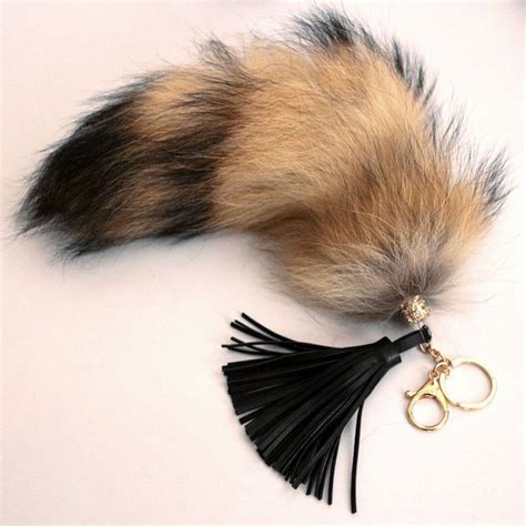 Hot Large Real Fox Fur Tail Keychain Tassel Rhinestones Bag Tag Charm