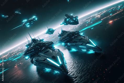 spaceship battle. in a futuristic scene. Sci-fi. Movie scenery. Movie ...