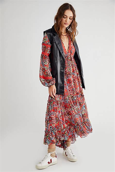 Free People Cassis Printed Chiffon Dress