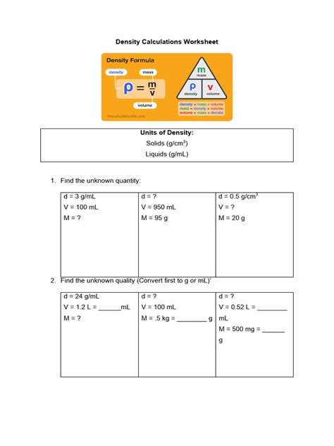 Density Calculations Worksheet | PDF - Worksheets Library