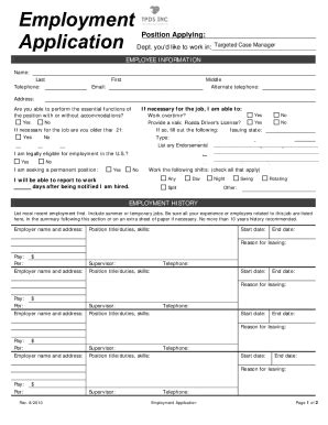 Fillable Online Security Employment Application Template PDF