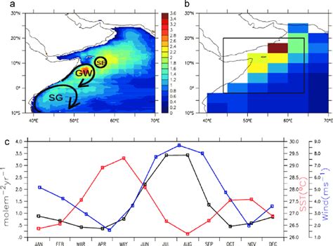 A Annual Mean Sea To Air Co Fluxes From The Model And