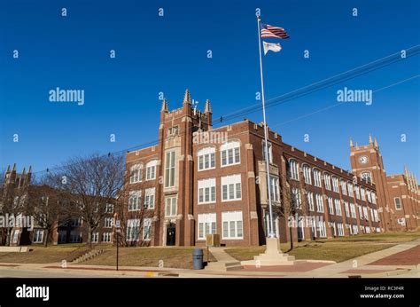 Exterior of LaSalle/ Peru Township High School with brilliant blue skies in background. LaSalle ...