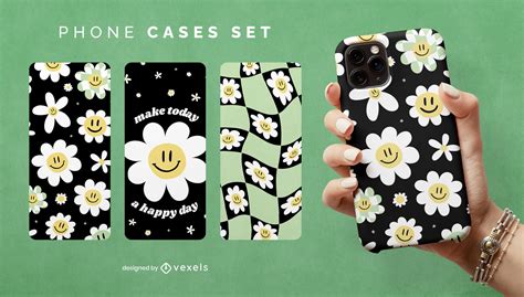 Smiley Daisy Face Phone Case Set Vector Download