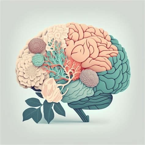 Cerebro Humano Con Flores Decorativas Mente Creativa Refrescante Y