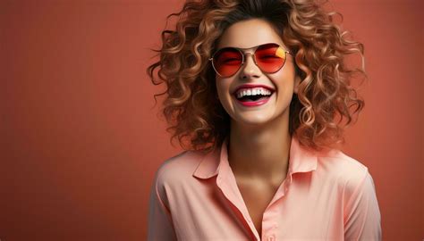 Smiling Beauty Young Woman Sunglasses Curly Hair Fashion Elegance