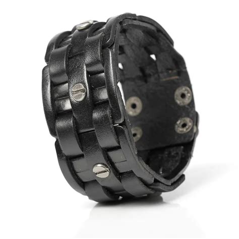 Pulseiras Bandagem Tecidas M O Para Homens Pulseiras De Couro Preto